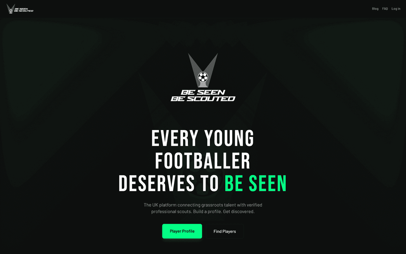 Be Seen Be Scouted homepage. Every young footballer deserves to be seen.